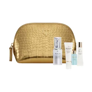 Bright   Brilliant Collection -- Brightening Serum 4 Piece Set ** Gold Cosmetic Travel Bag