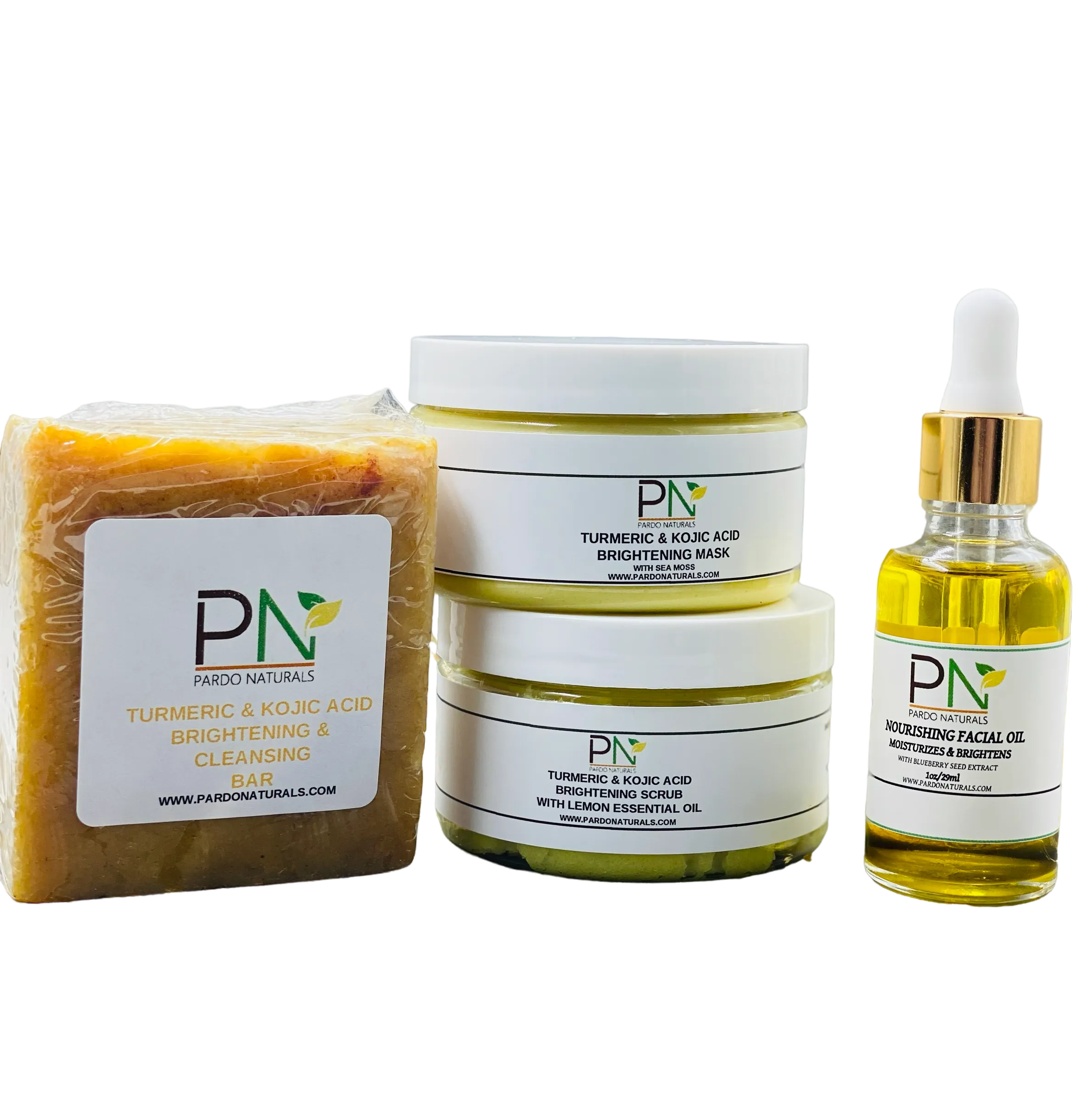 BRIGHTENING BUNDLE  PACKAGE. SOAP, SCRUB, MASK, OIL