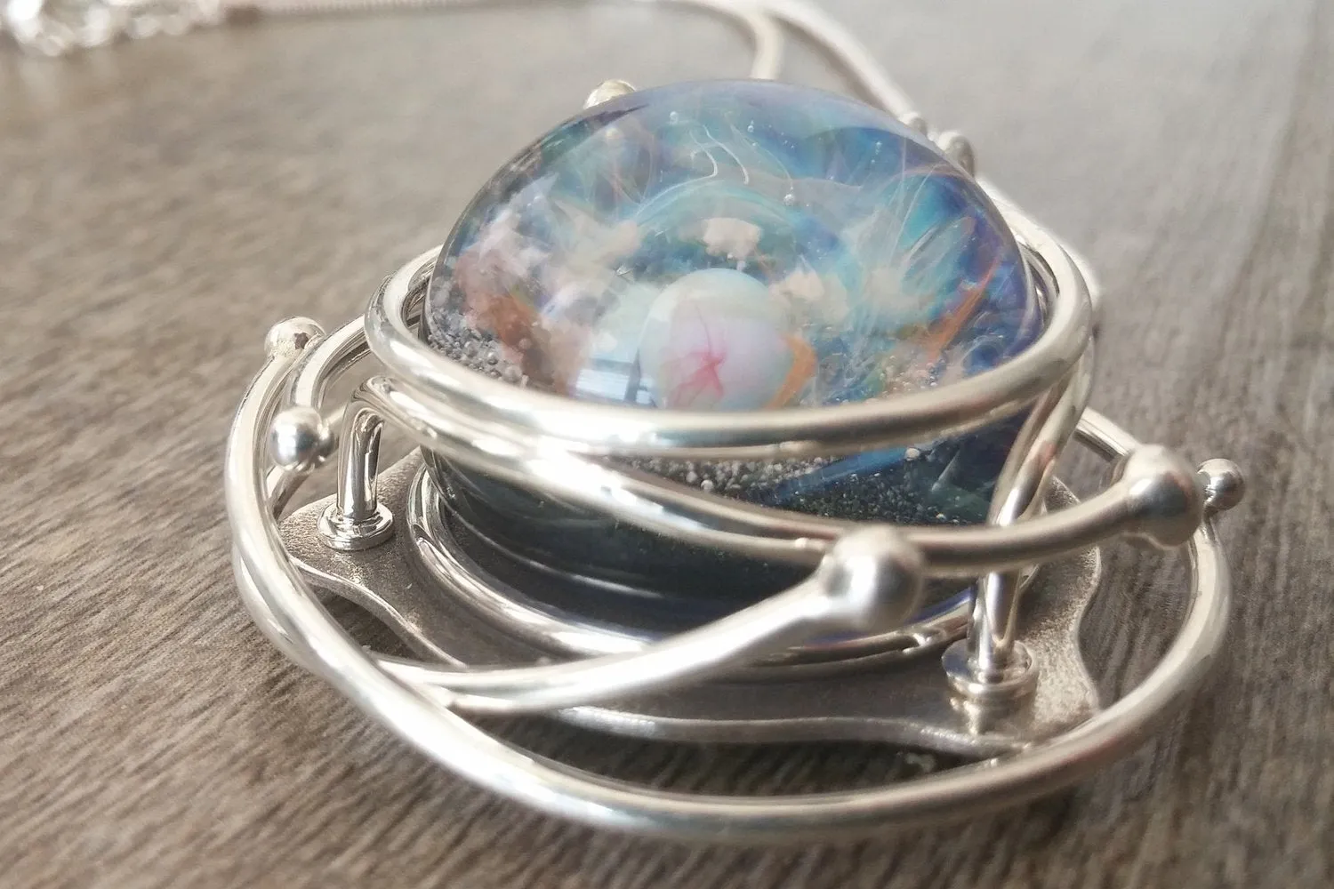 Caged Glass Galaxy Pendant with Opal