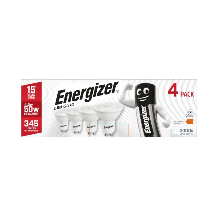 Energizer 4.2W GU10 LED Spotlight - 4 Pack - 345lm - 4000K