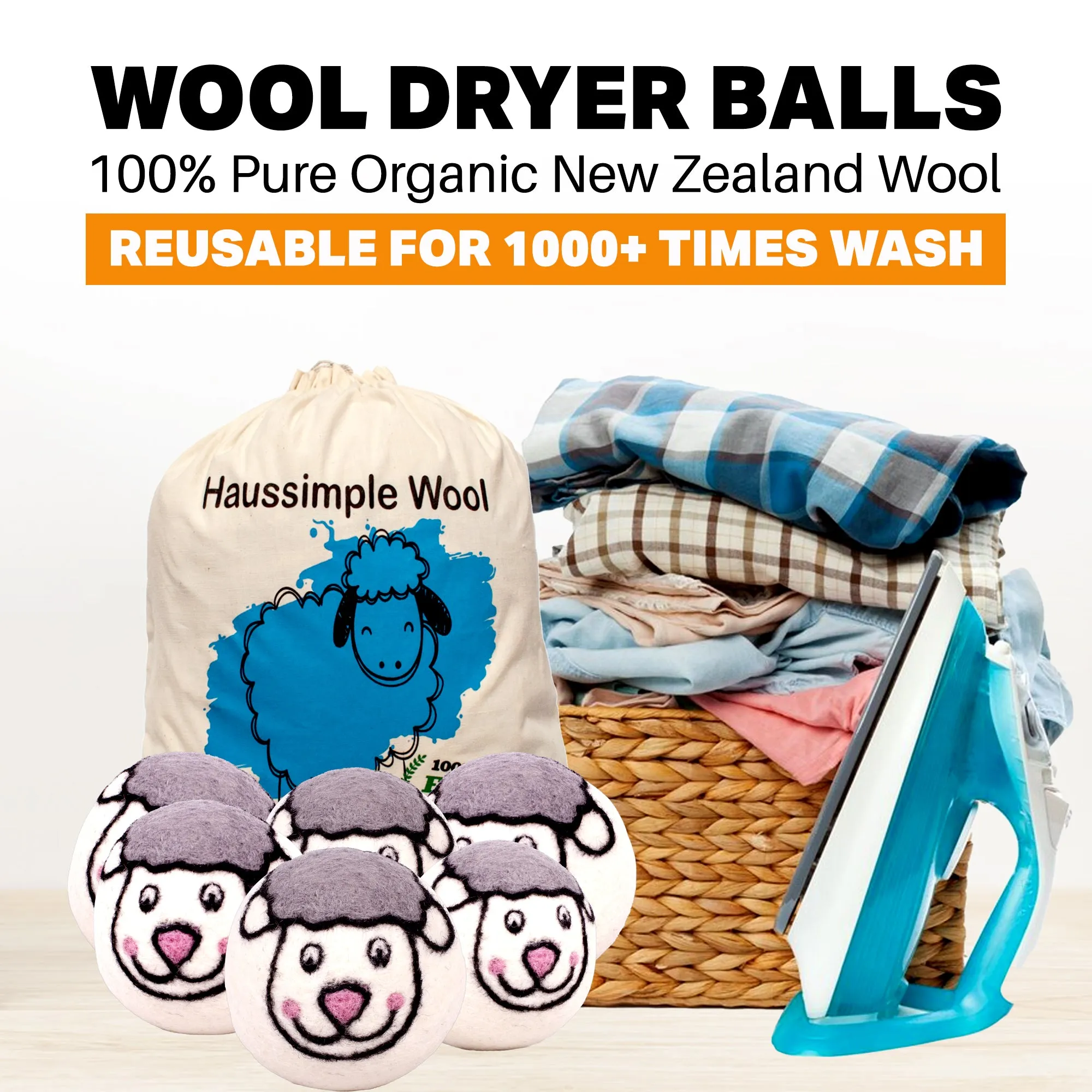 Haussimple Wool Dryer Balls Sheep 6-Count