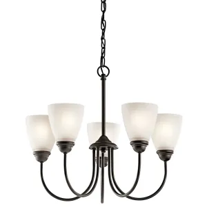 Jolie 22" 5-Light Chandelier 1-Tier with Satin etched cased opal glass, Olde bronze Finish