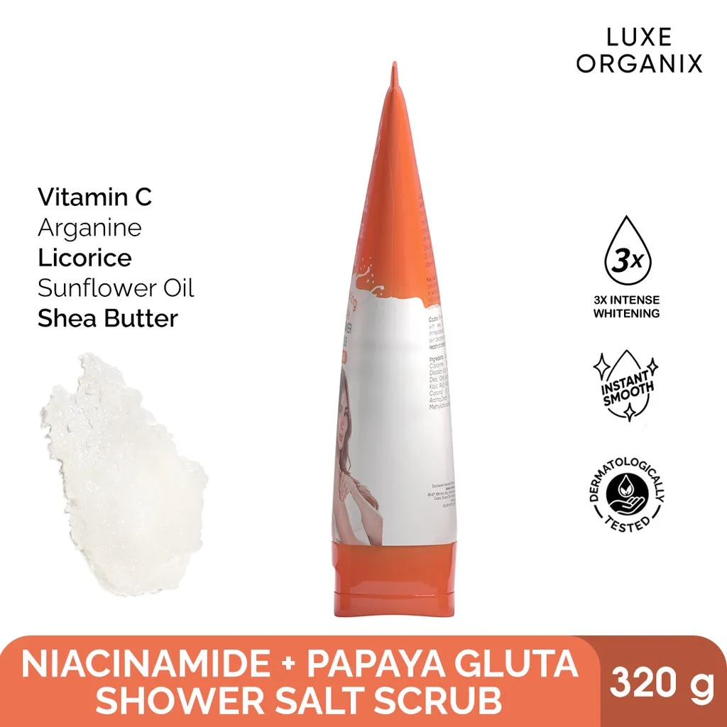 Luxe Organix Niacinamide   Papaya Gluta Velvet Shower Salt Scrub 320g