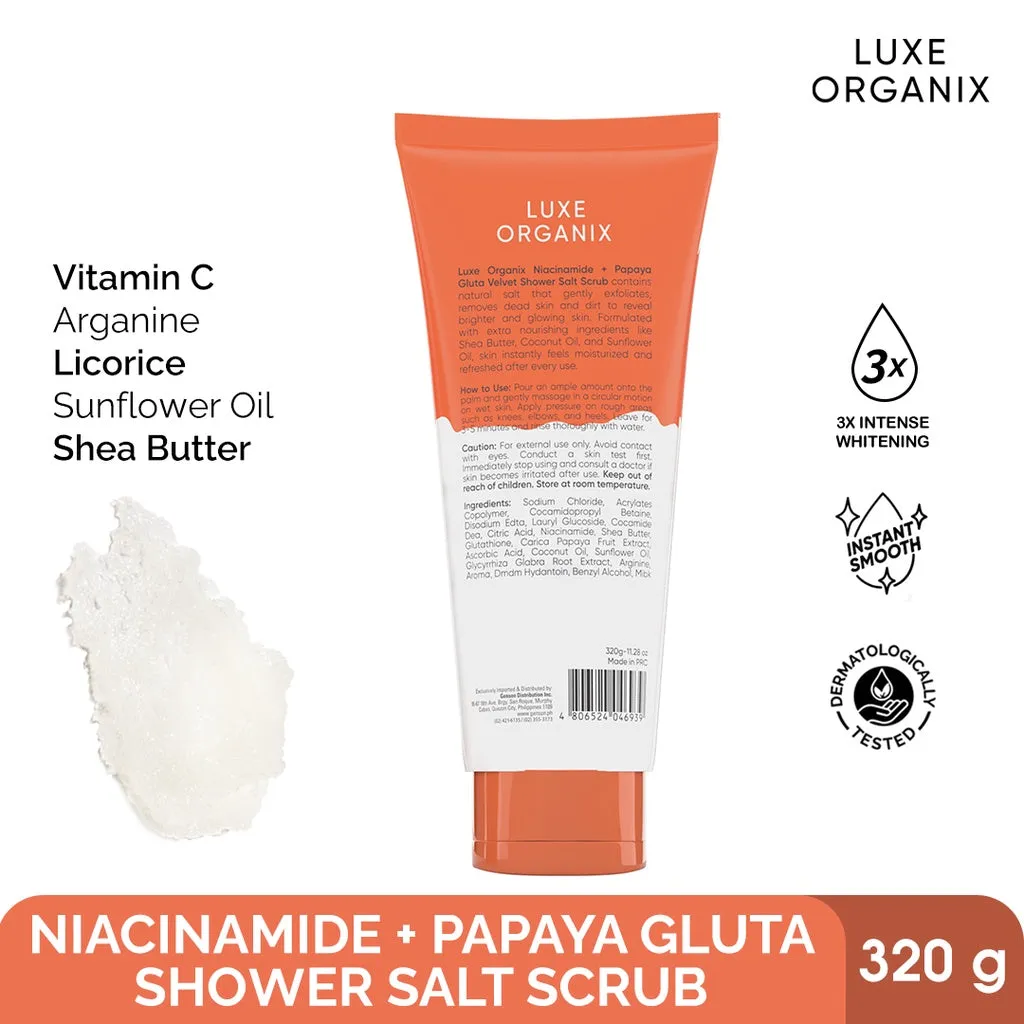 Luxe Organix Niacinamide   Papaya Gluta Velvet Shower Salt Scrub 320g