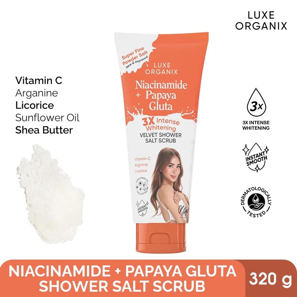 Luxe Organix Niacinamide   Papaya Gluta Velvet Shower Salt Scrub 320g