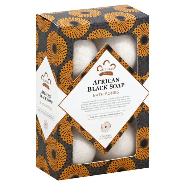 Nubian Heritage: African Black Soap Bath Bombs (Set of 6)