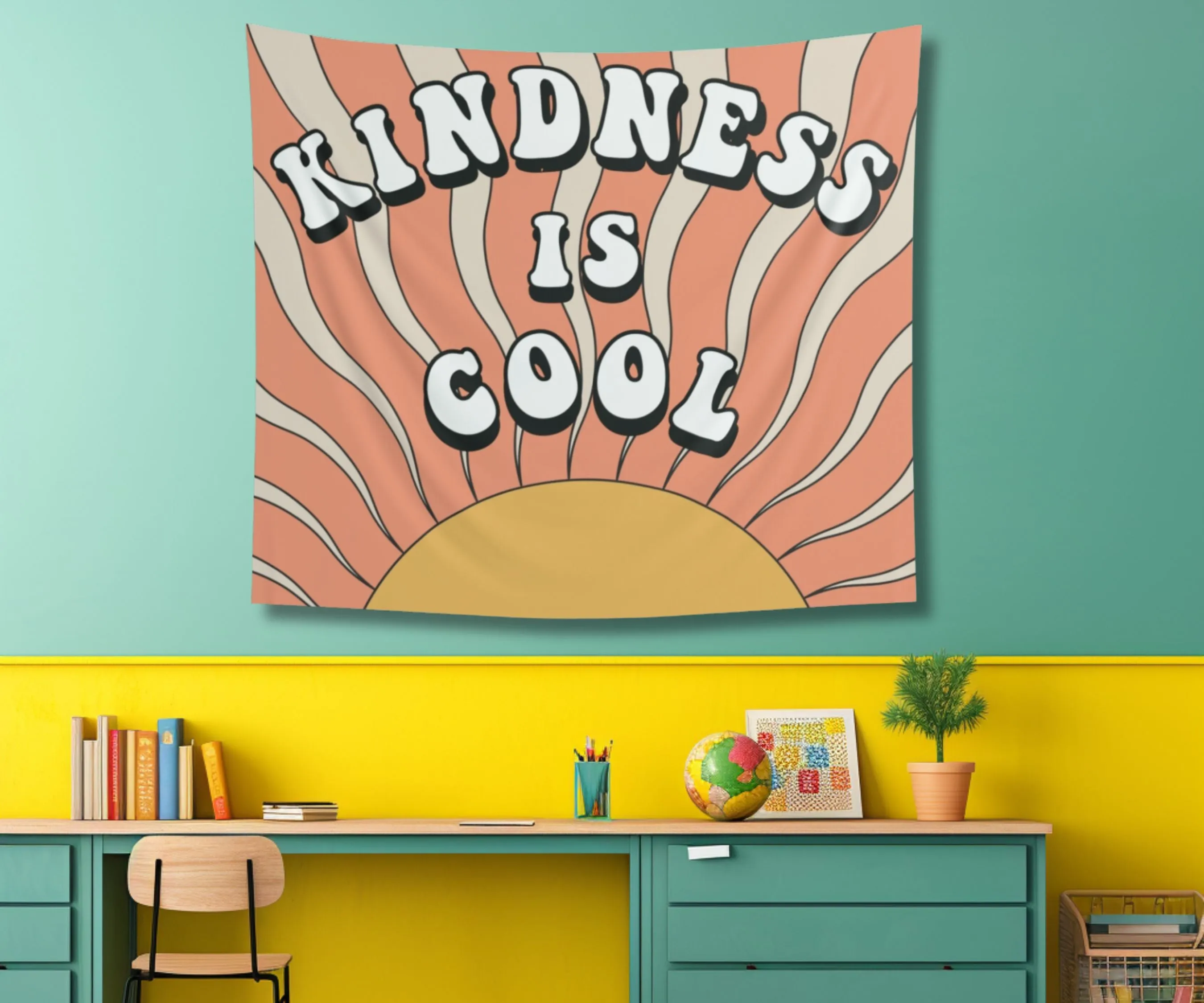 Retro Classroom Tapestry, Kindness is Cool Teacher Decor, Retro class decor, Teacher wall art, Classroom welcome sign