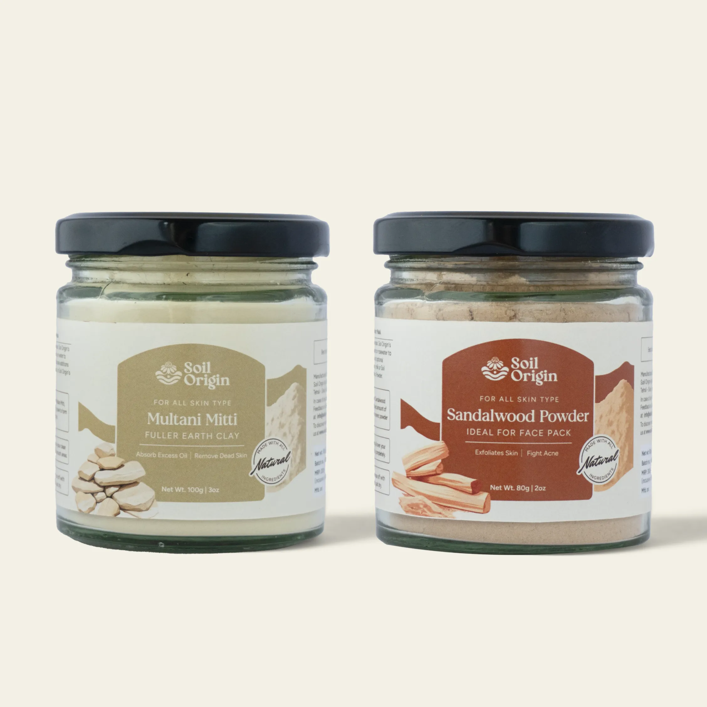 Soil Origin Natural Skincare Duo - Sandalwood Powder & Multani Mitti