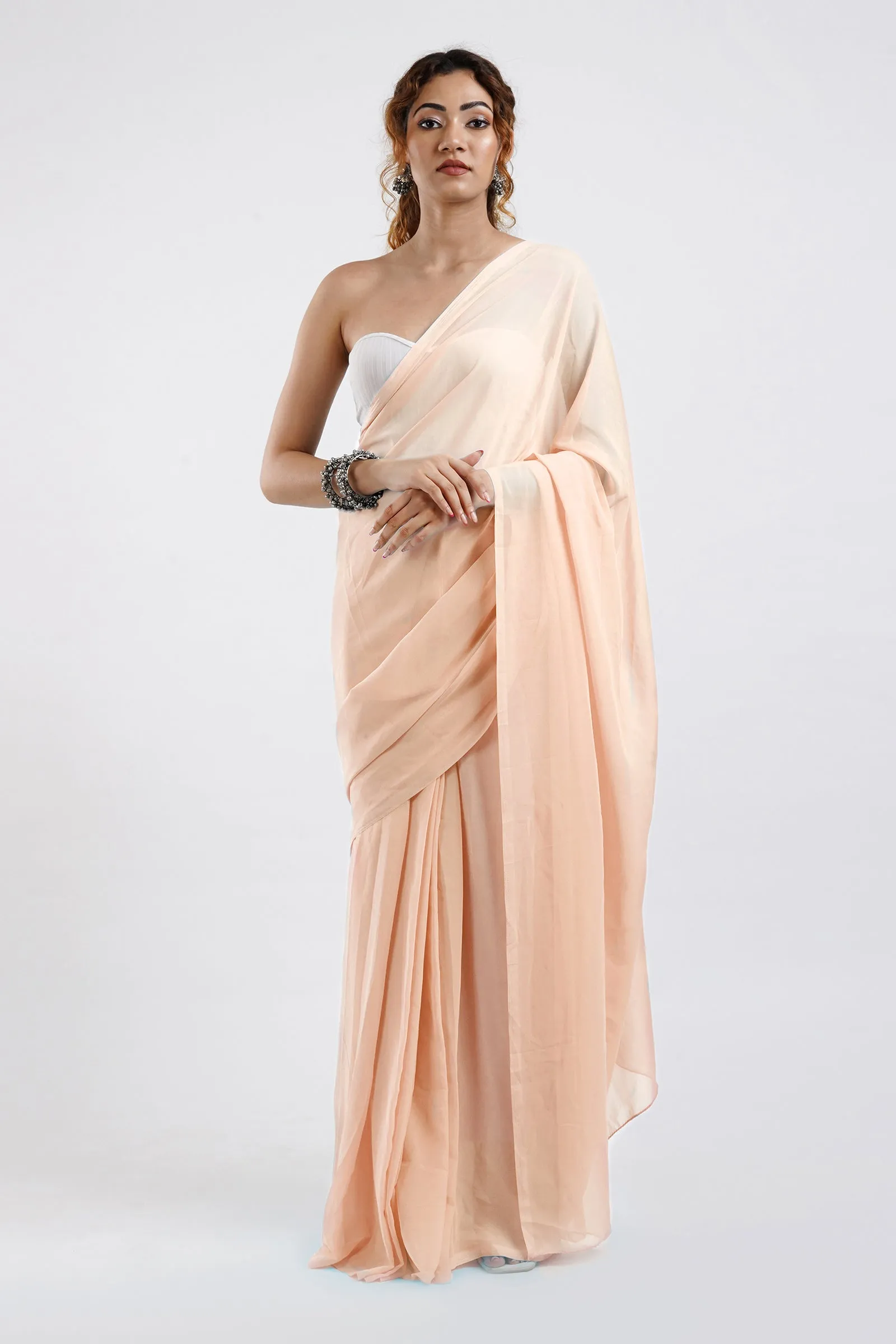 Teejh Farah Peach Georgette Ready to Drape Saree