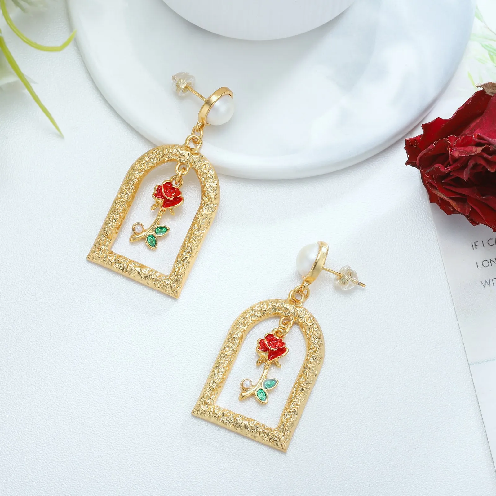 Vintage Garden Rose Earrings