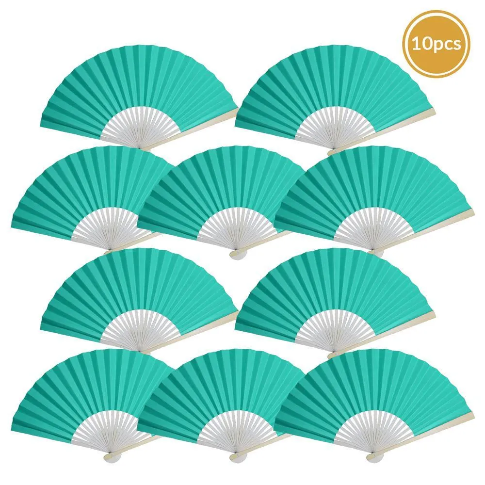 Water Blue Paper Folding Fan (10 pack)