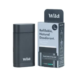 Wild Natural Deodorant Mens Cotton & Sea Salt Refillable Deodorant Starter Pack